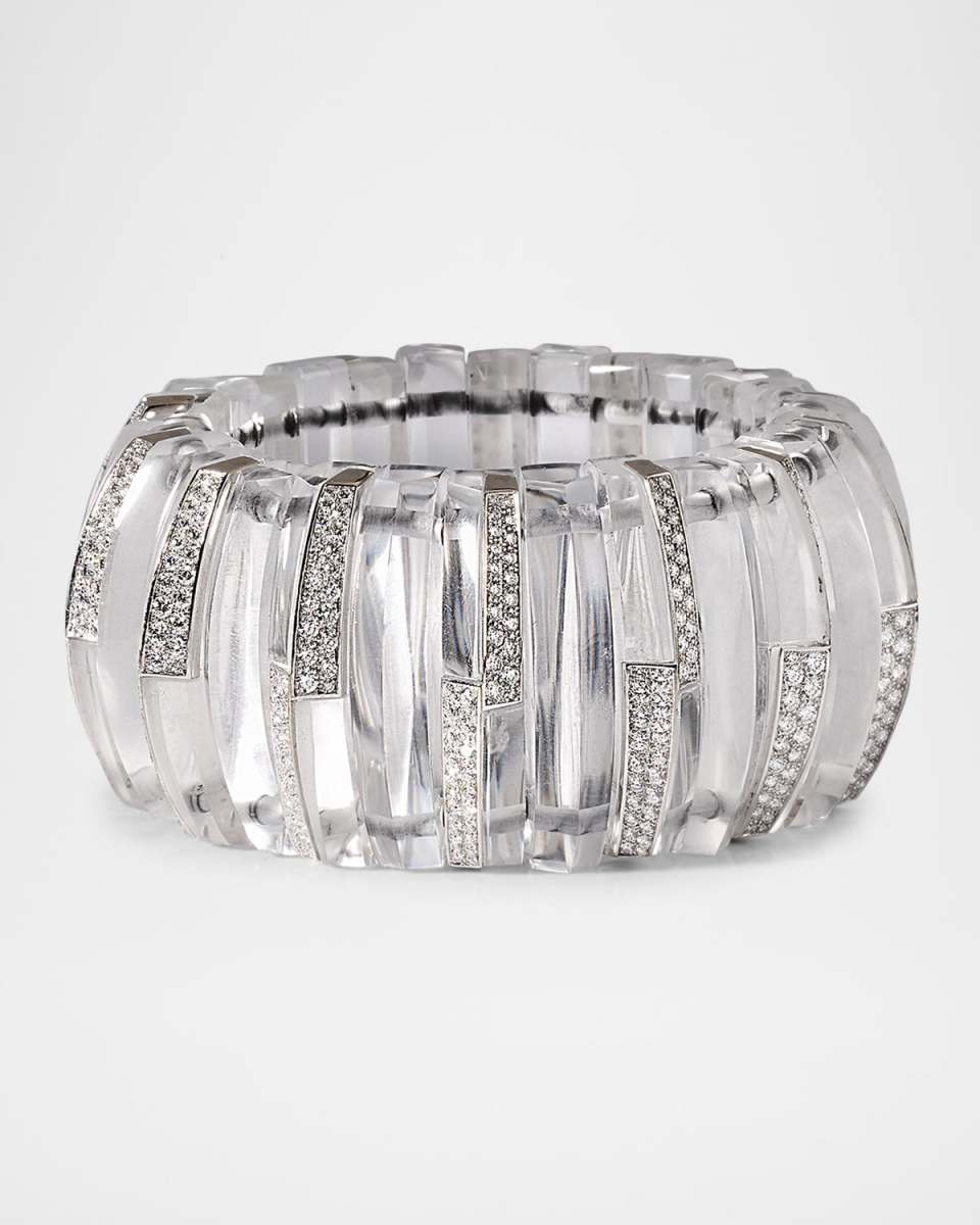 18K White Gold Rock Crystal Stretch Bracelet with Diamonds
